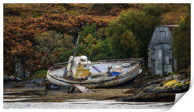 Abandoned boat at Kyleakin Print by Roger Daniel