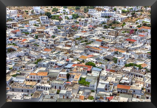 Lindos Rooftops and Streets Framed Print by Mike Gorton