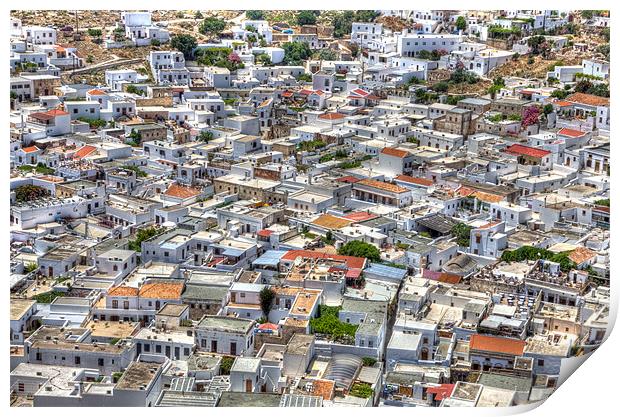Lindos Rooftops and Streets Print by Mike Gorton
