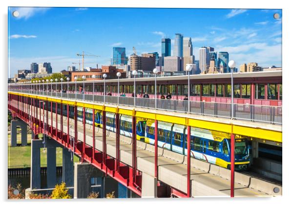 Green Line light rail in Minneapolis Acrylic by Jim Hughes