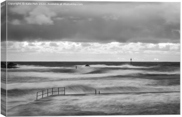 Bude sea pool in the stormy sea Canvas Print by Kate Fish