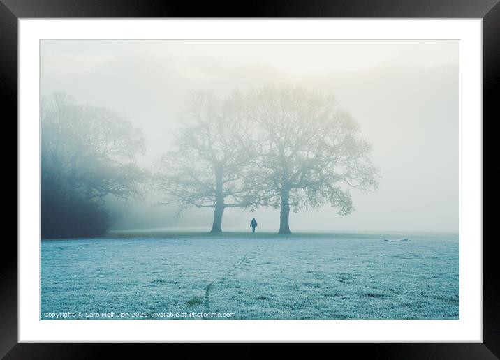 Frosty morning walk in the fog Framed Mounted Print by Sara Melhuish