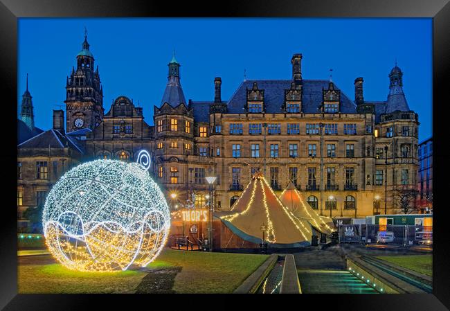 Sheffield Town Hall & Peace Gardens at Christmas Framed Print by Darren Galpin