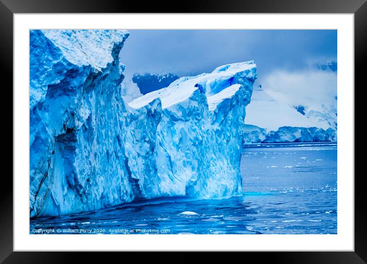 Iceberg Snow Mountains Blue Glaciers Dorian Bay Antarctica Framed Mounted Print by William Perry