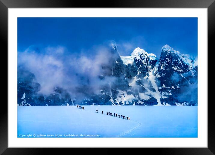 Showshoers Hikers Snow Mountains Damoy Point Antarctica Framed Mounted Print by William Perry