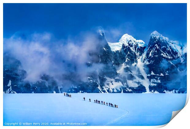 Showshoers Hikers Snow Mountains Damoy Point Antarctica Print by William Perry