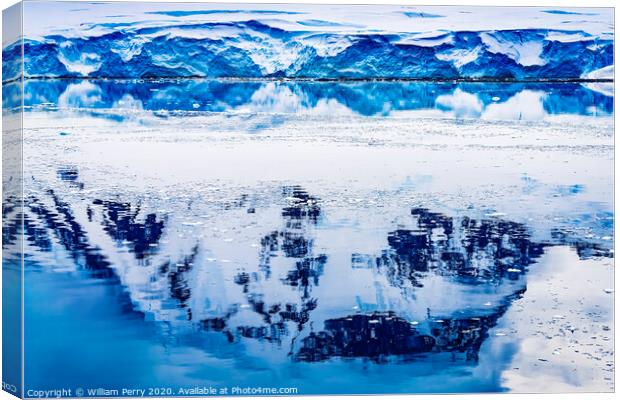 Snow Mountains Blue Glaciers Refection Dorian Bay Antarctica Canvas Print by William Perry