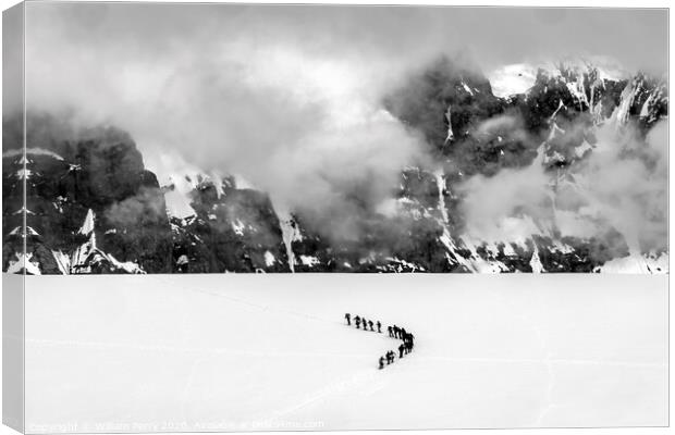 Black and White Showshoers Hikers Snow Mountains Damoy Point Ant Canvas Print by William Perry