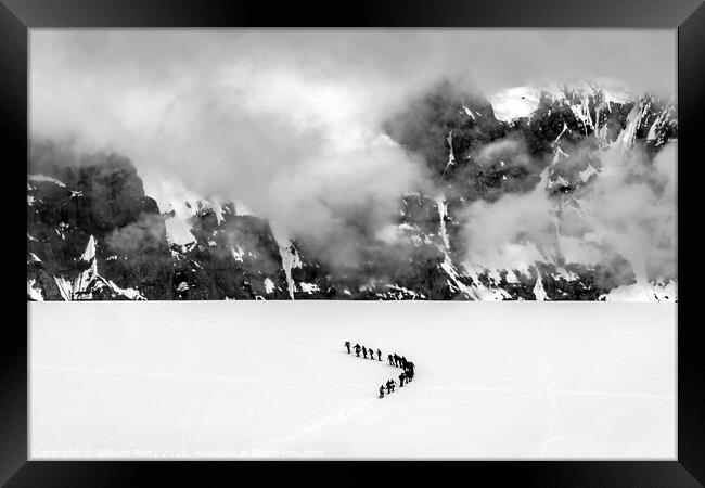 Black and White Showshoers Hikers Snow Mountains Damoy Point Ant Framed Print by William Perry