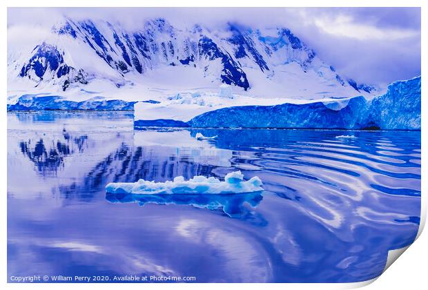 Snow Mountains Blue Glaciers Refection Dorian Bay Antarctica Print by William Perry