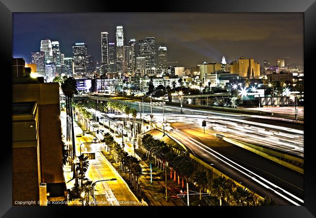 Downtown Los Angeles in Motion Framed Print by Jon Kondrath