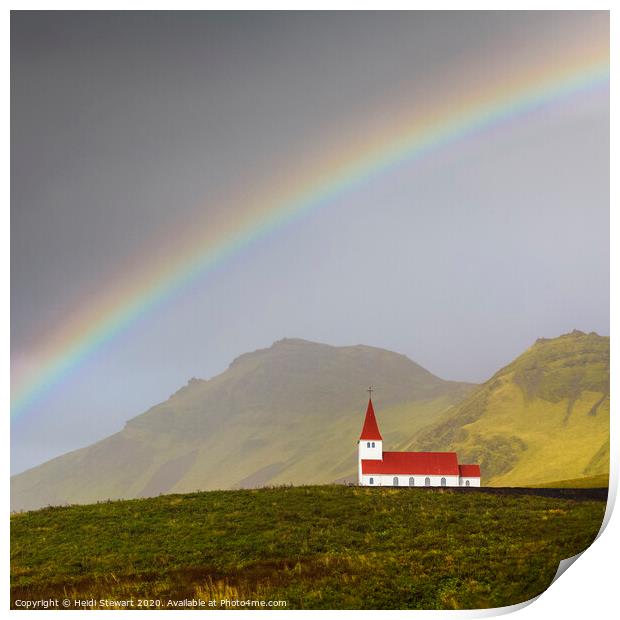 Rainbow Over Vik Church in Iceland Print by Heidi Stewart