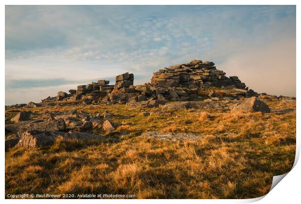 Middle Staple Tor Dartmoor in Winter Print by Paul Brewer