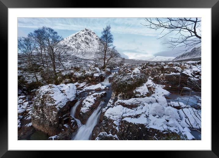 Buachaille Etive Mor and the Coupall Falls Glencoe Framed Mounted Print by Derek Beattie