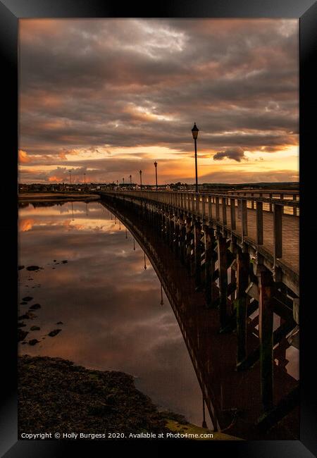 Amble by the sea Pier at night sunset  Framed Print by Holly Burgess