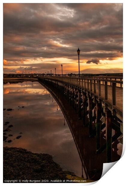 Amble by the sea Pier at night sunset  Print by Holly Burgess