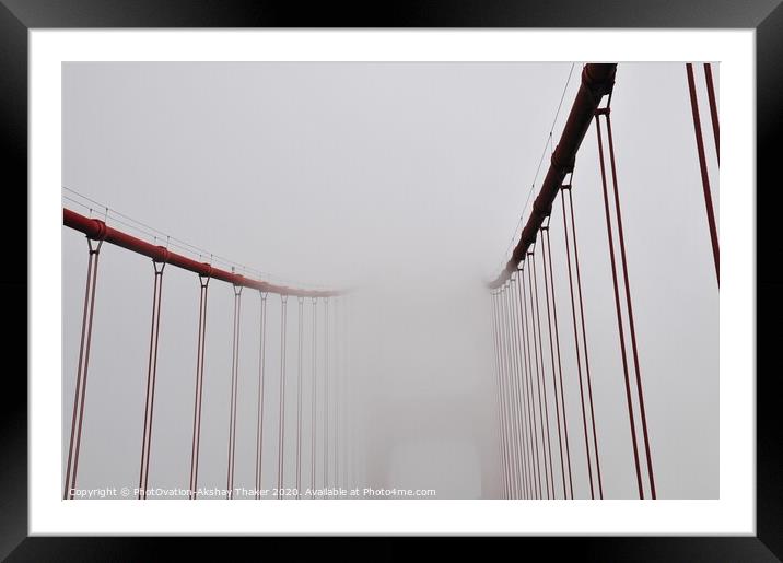 An abstract of Golden Gate Bridge covered in fog Framed Mounted Print by PhotOvation-Akshay Thaker