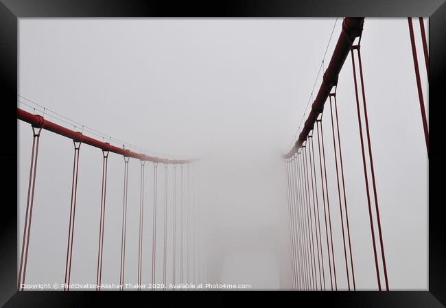 An abstract of Golden Gate Bridge covered in fog Framed Print by PhotOvation-Akshay Thaker