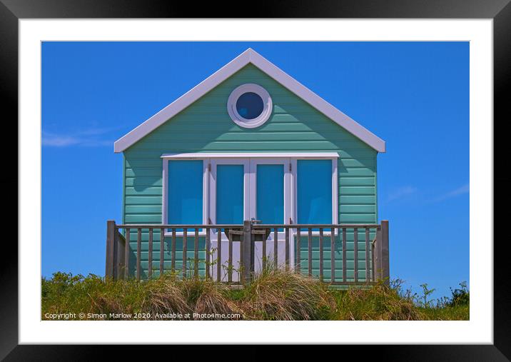 Blue Beach Hut at Hengistbury Head Framed Mounted Print by Simon Marlow
