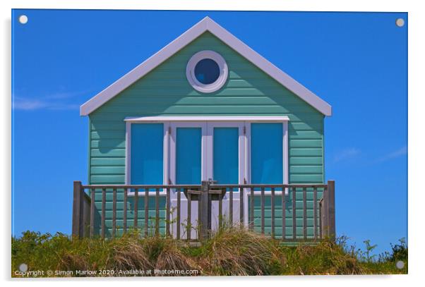 Blue Beach Hut at Hengistbury Head Acrylic by Simon Marlow