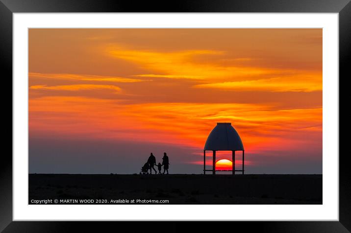 Folkestone beach shelter sunset 2 Framed Mounted Print by MARTIN WOOD