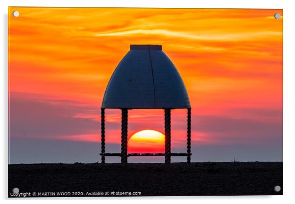 Folkestone beach shelter sunset 3 Acrylic by MARTIN WOOD