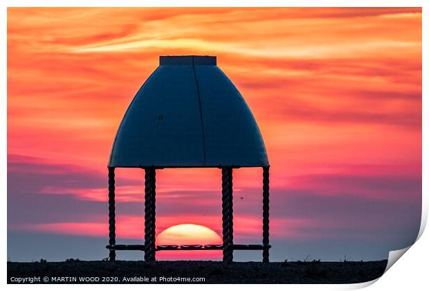 Folkestone beach shelter sunset 4 Print by MARTIN WOOD