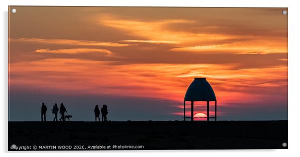 Folkestone beach shelter sunset 6  Acrylic by MARTIN WOOD