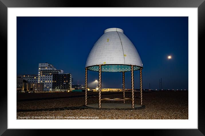 Folkestone beach shelter by night Framed Mounted Print by MARTIN WOOD