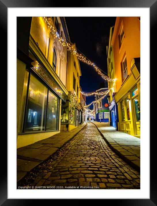 The Old High Street, Folkestone, by night  Framed Mounted Print by MARTIN WOOD