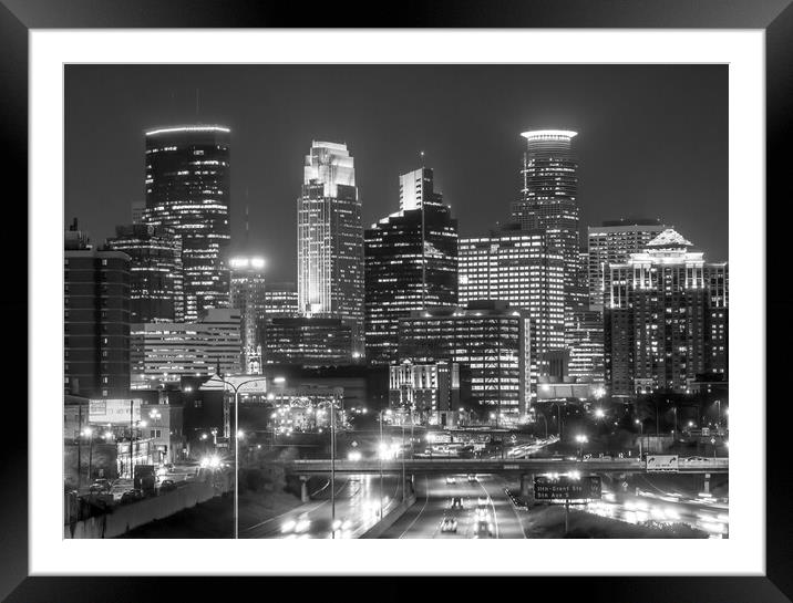 Minneapolis at Night Framed Mounted Print by Jim Hughes