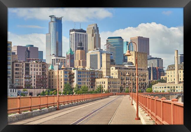 Minneapolis from the Stone Arch Bridge Framed Print by Jim Hughes