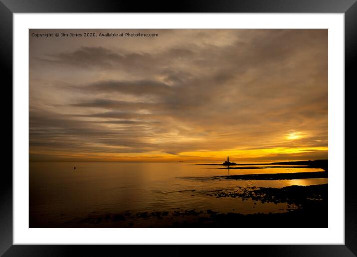 Golden Dawn at St Mary's Island Framed Mounted Print by Jim Jones