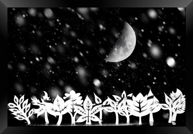 Fantasy winter trees with moon and snow Framed Print by Simon Bratt LRPS
