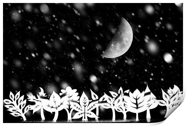 Fantasy winter trees with moon and snow Print by Simon Bratt LRPS