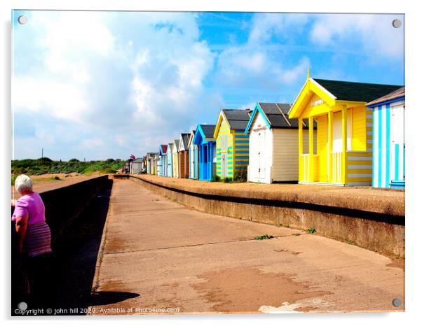 Beach huts in Chapel point at Chapel St. Leonards in Lincolnshire. Acrylic by john hill