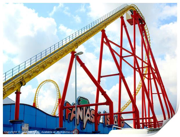 Roller coaster ride against a summer sky. Print by john hill