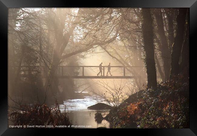 Footbridge Across River Teign Framed Print by David Morton