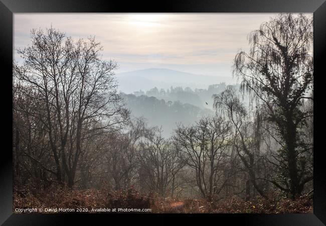 View of Dartmoor across the Teign Valley from Castle Drogo in November Framed Print by David Morton