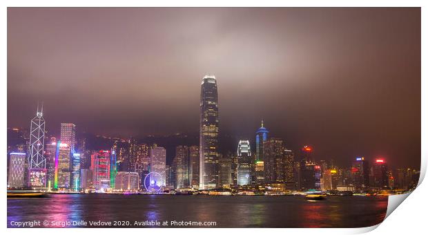 night view of Hong Kong island Print by Sergio Delle Vedove