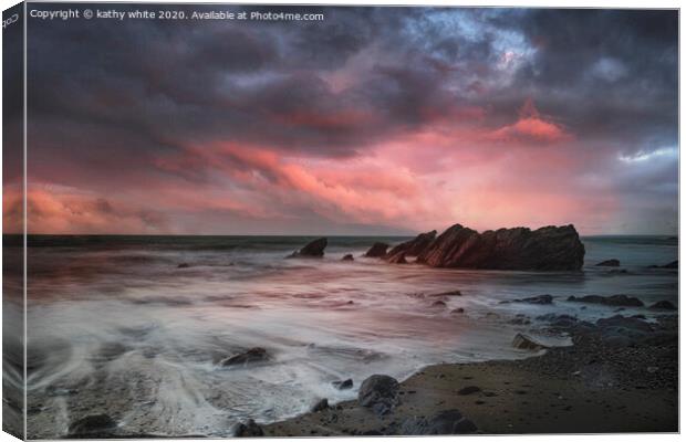 Gunwalloe  doller cove Cornwall at sunset,red sky, Canvas Print by kathy white