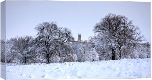 Lincoln cathedral in winters snow Canvas Print by Jon Fixter