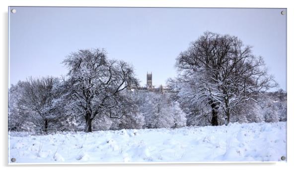 Lincoln cathedral in winters snow Acrylic by Jon Fixter