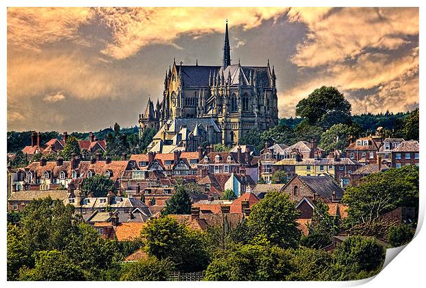 Arundel Cathedral and Village Rooftops Print by Chris Lord