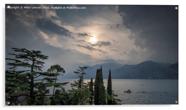 Lake Garda Sunset Acrylic by Peter Lennon