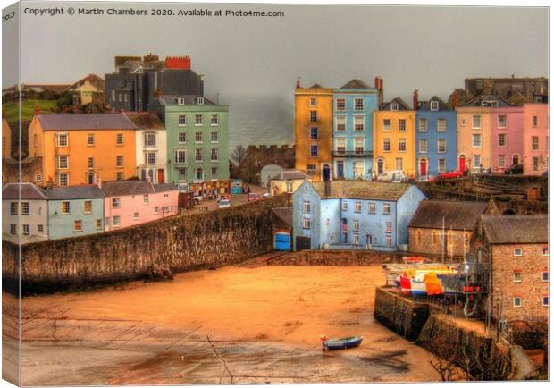 Tenby Harbour Beach and Georgian Houses Canvas Print by Martin Chambers