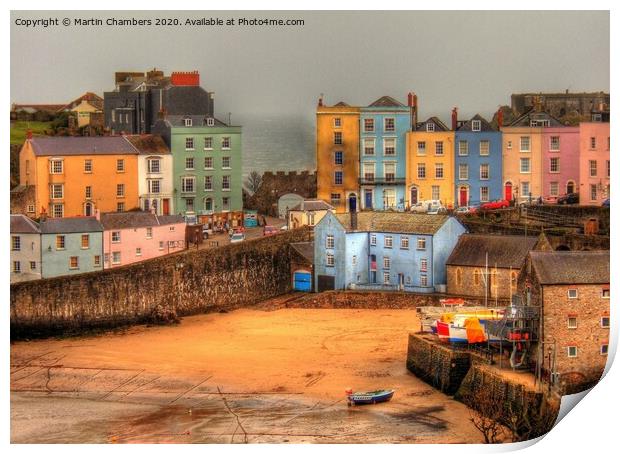 Tenby Harbour Beach and Georgian Houses Print by Martin Chambers