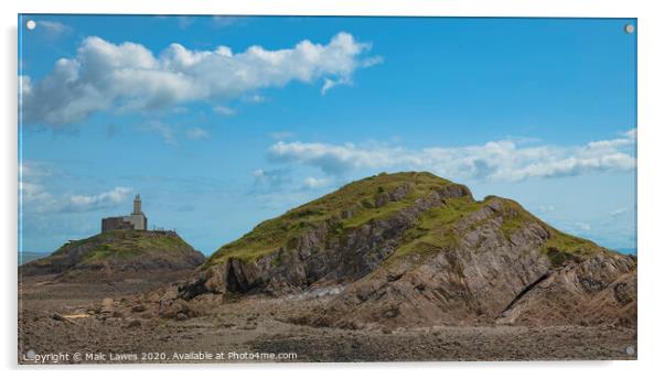 Two islands of Swansea Bay. Acrylic by Malc Lawes