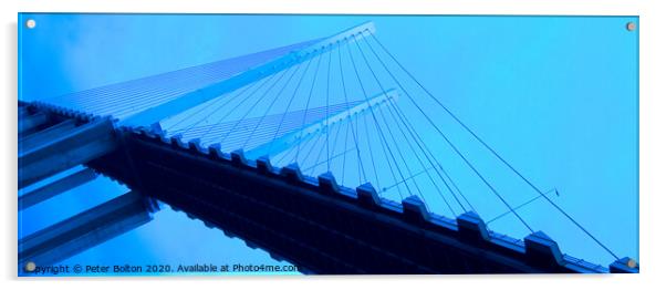 Photo art abstract view of Queen Elizabeth Bridge, Dartford River Crossing.  Acrylic by Peter Bolton