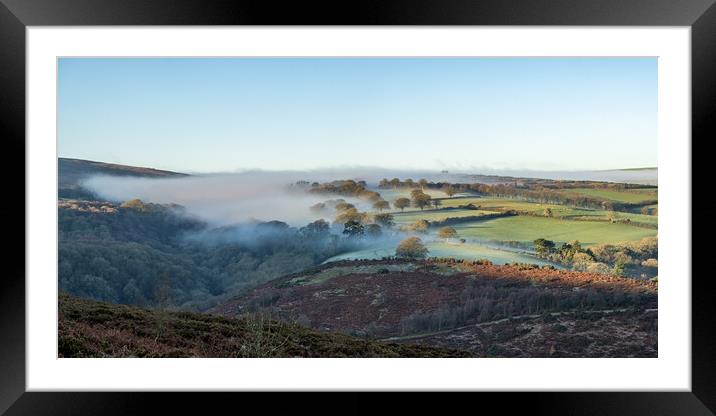 Mist clearing the fields of Cloutsham Farm, Exmoor National Park Framed Mounted Print by Shaun Davey
